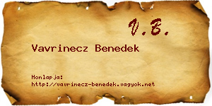 Vavrinecz Benedek névjegykártya